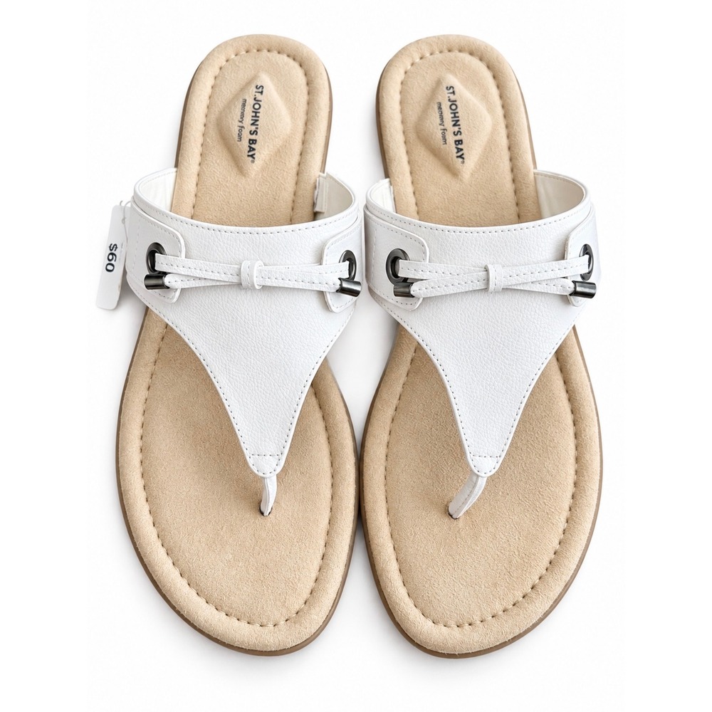 NEW St. Johns Bay Arden Women Cream Thong Sandals Memory Foam Flip Flops 11